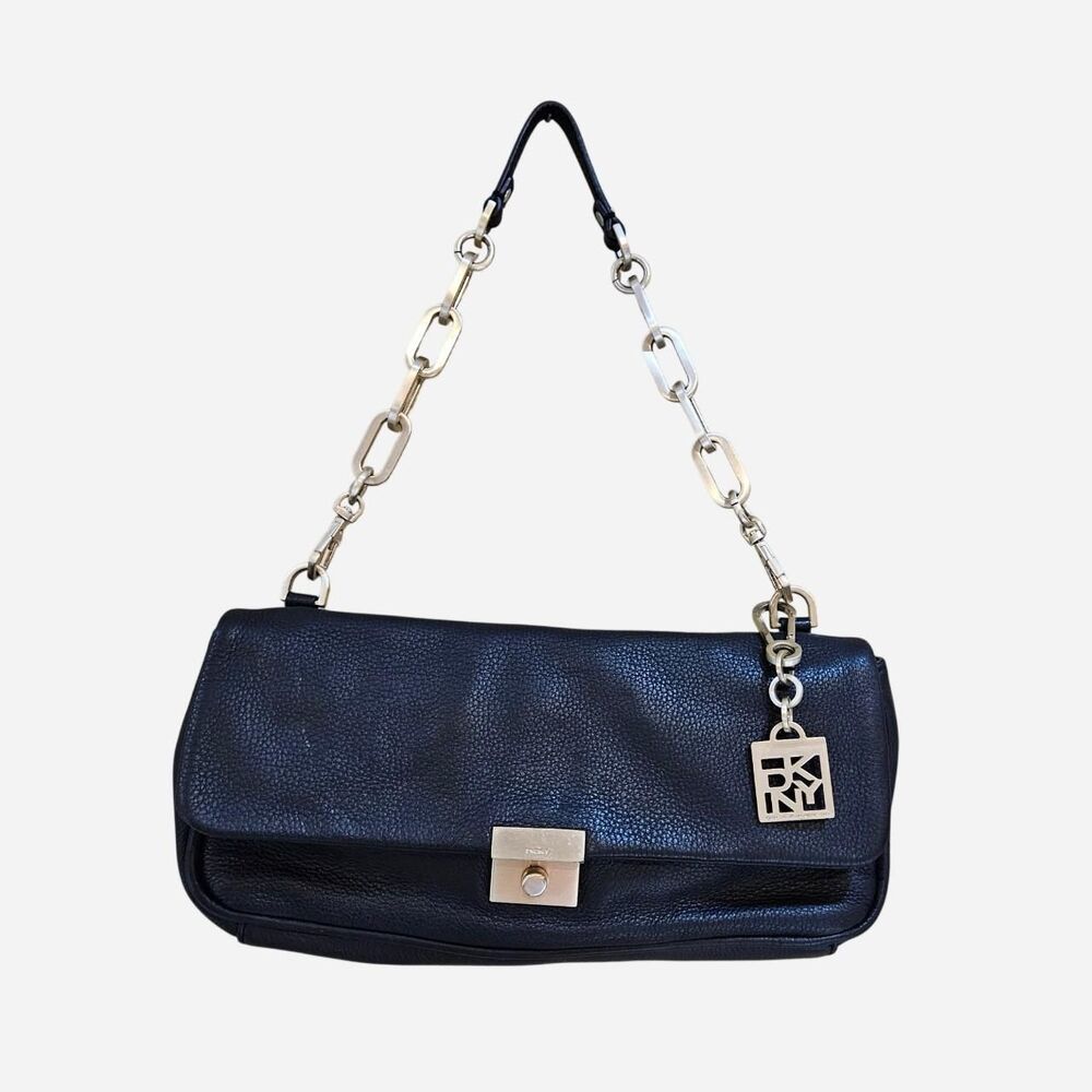 y2k black leather chain strap DKNY shoulder bag